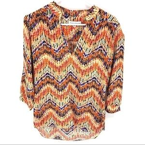 Amanda Uprichard Silk Top Womens XS Chevron Boho Colorful Indie Quiet Luxury